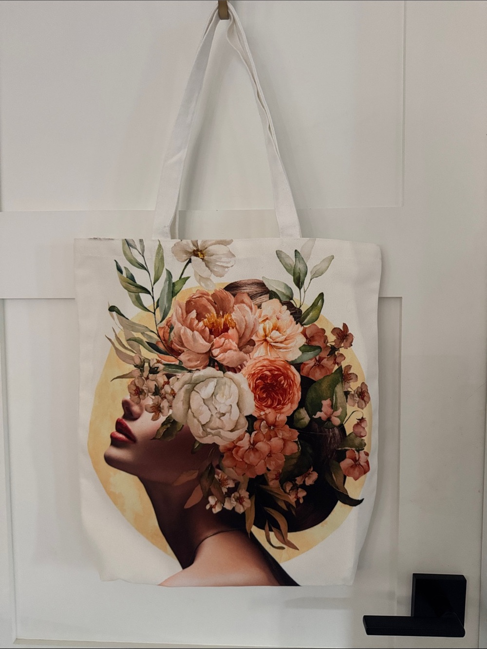 Floral Muse Canvas Tote Bag - Beige Color